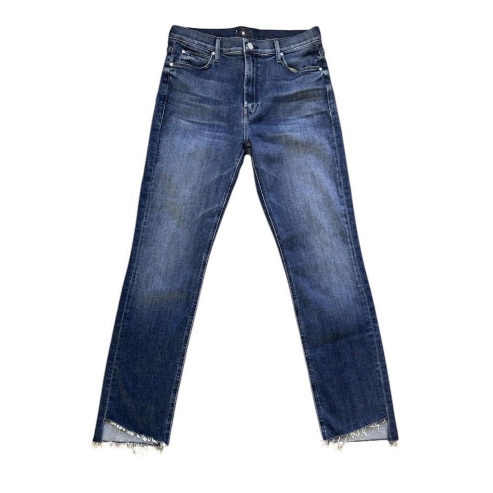 Mother The Mid Rise Dazzler Ankle Step Fray Jeans Mix Tape Women's Size 30 Blue
